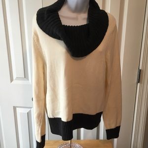 Jeanne Pierre Cowl Neck Sweater Gray and Cream L